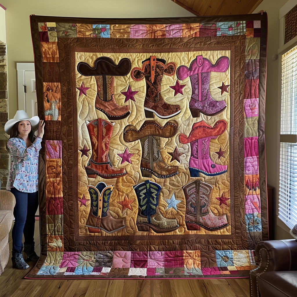 Cowgirl Charm Quilted Blanket America Patriotic Gift For Son - Tradiviet