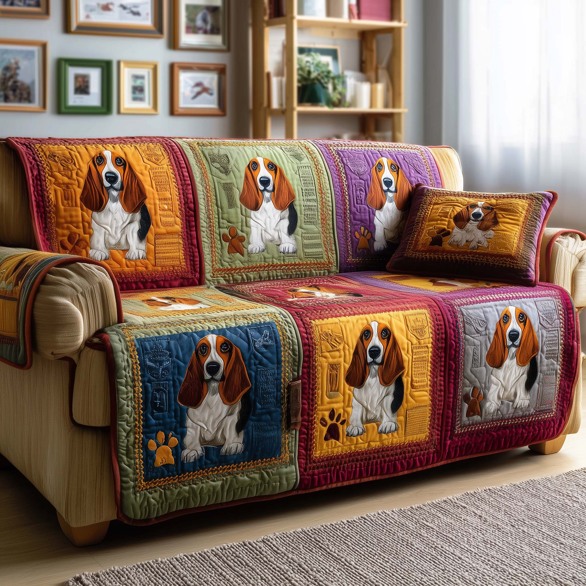 Cozy Basset Quilted Sofa Cover Pet Home Couch Cover Gift For Room Lovers - Tradiviet