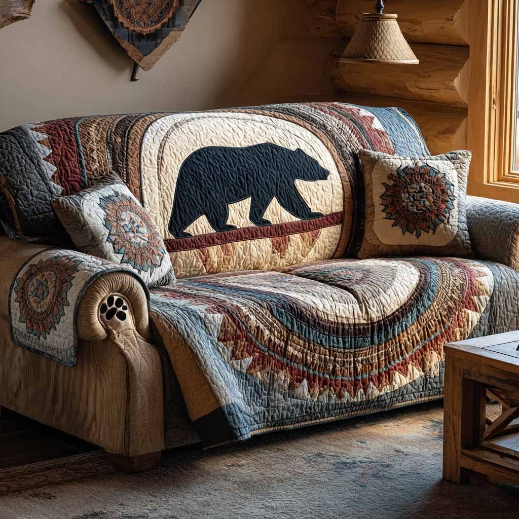 Cozy Bear Quilted Sofa Cover Natural Home Room Decor Unique Bear Lover Gifts - Tradiviet