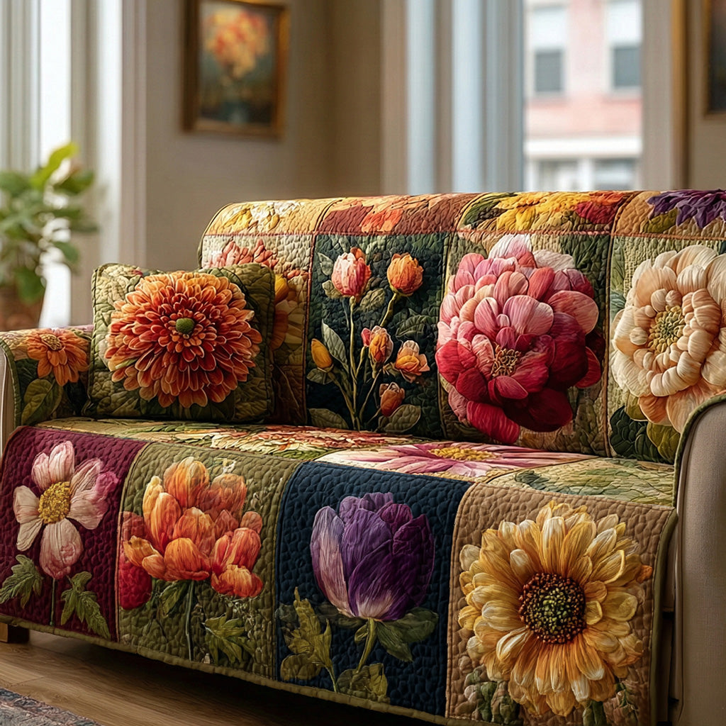 Cozy Blossoms Quilted Sofa Cover Table Room Decor Gift For House Lover - Tradiviet