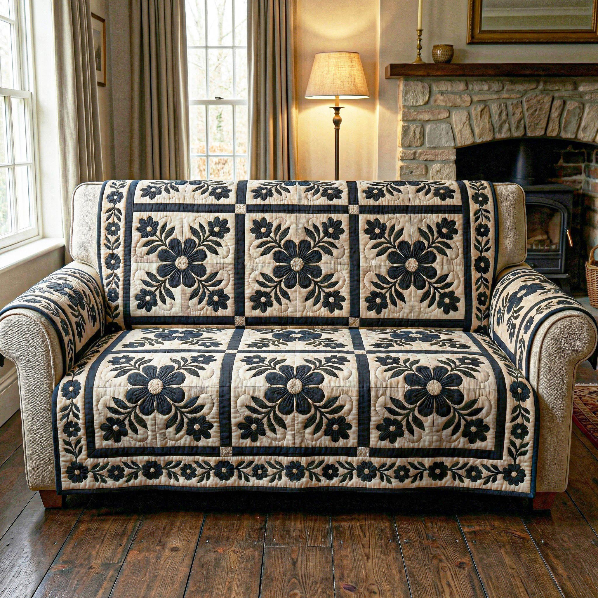 Cozy Botanica Quilted Sofa Cover Nice Couch Covers Mother's In Law Gifts Mom's Day - Tradiviet