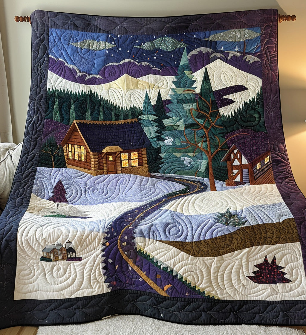 Cozy Cabin Christmas Quilted Blanket Celebrating USA 250 Gift For Him - Tradiviet