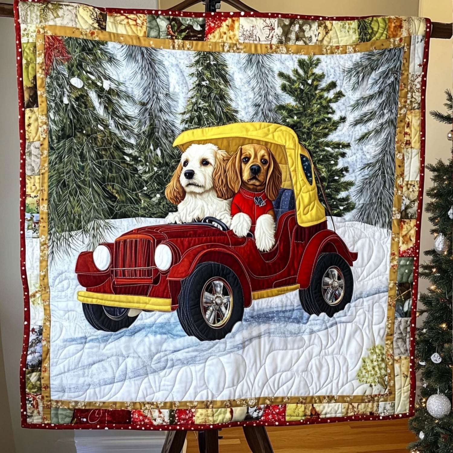 Cozy Canine Christmas Quilted Blanket 250th Anniversary Of Independence Gift For Girls - Tradiviet