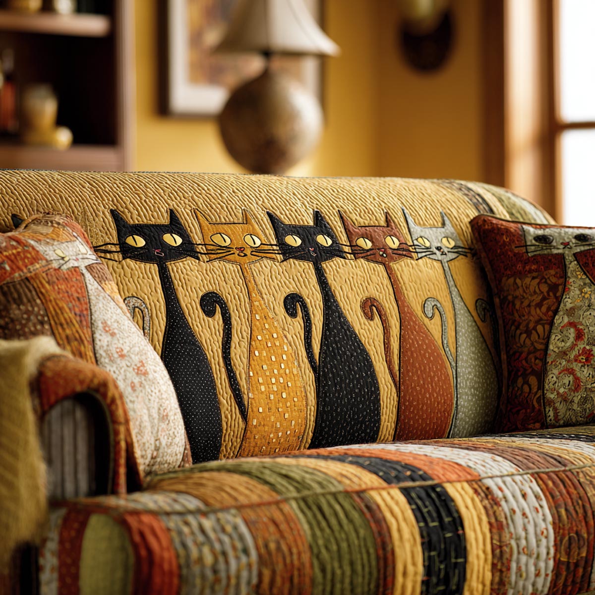 Cozy Cats Quilted Sofa Cover Room Decor For Home Cat Gifts For Her - Tradiviet