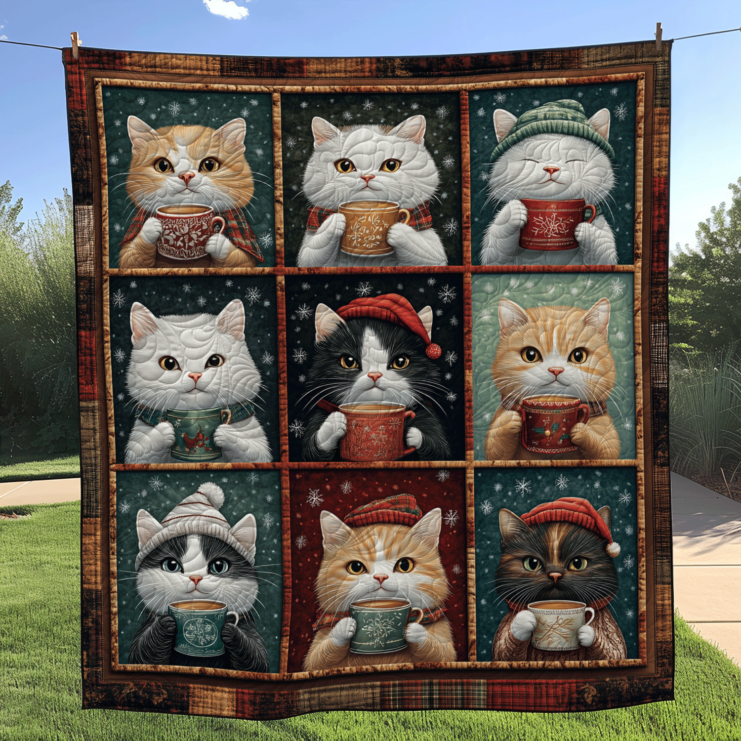 Cozy Christmas Cats Quilted Blanket Aesthetic Room Decor Gift For Seasonal Decor - Tradiviet