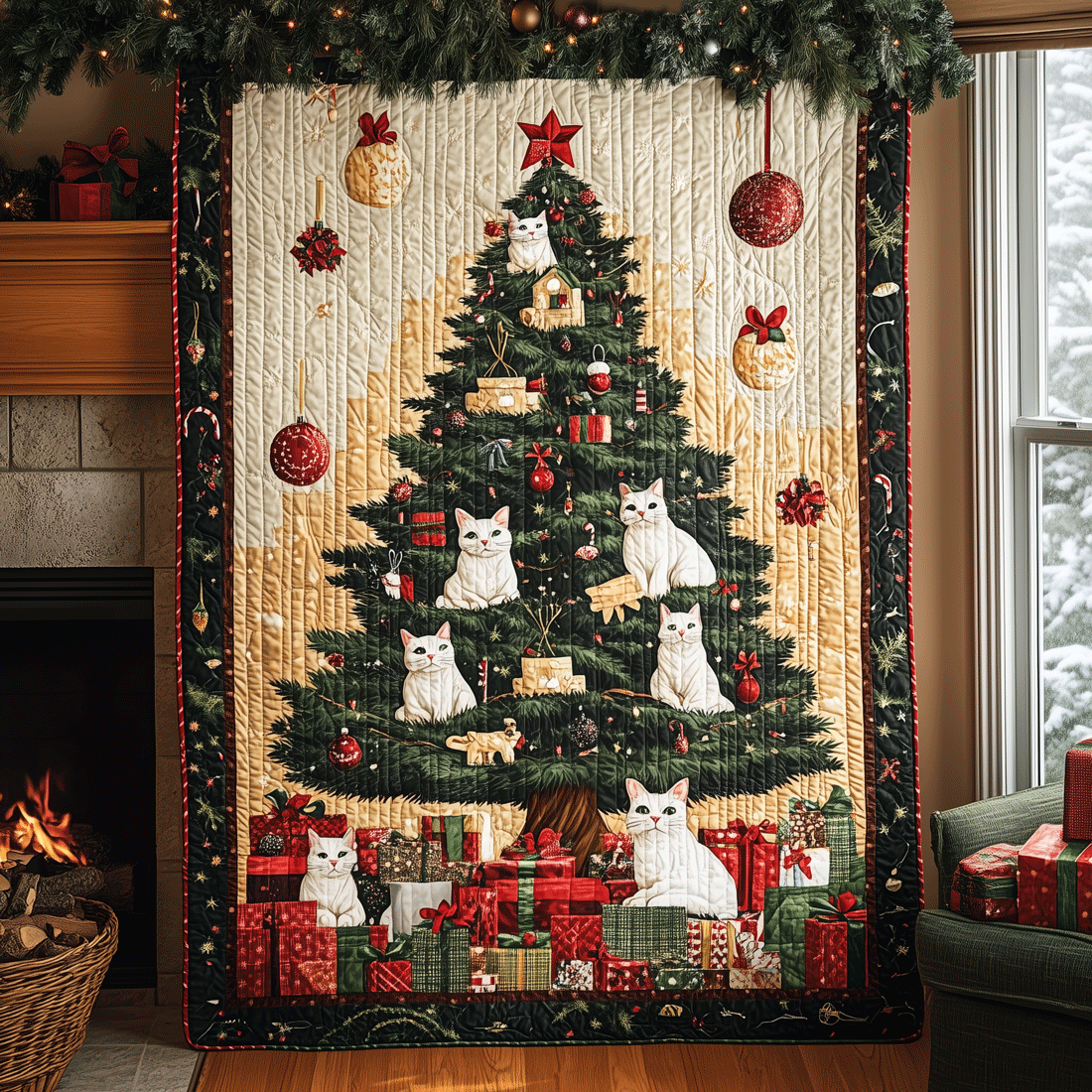 Cozy Christmas Cats Quilted Blanket Cute Room Decor Gift For Family Decor - Tradiviet