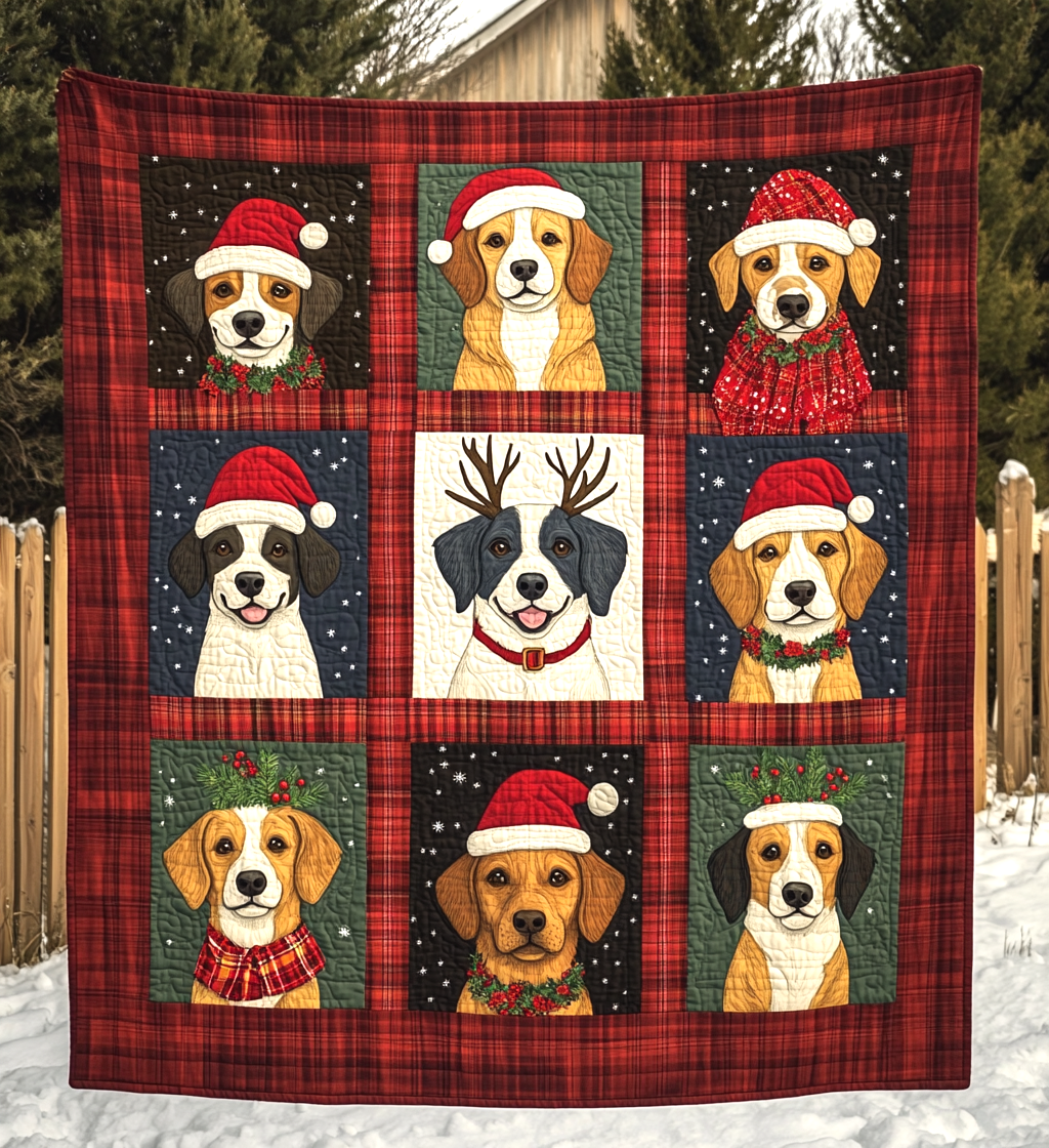 Cozy Christmas Dog Quilted Blanket Bed Room Decoration Gift For Aesthetic Room - Tradiviet