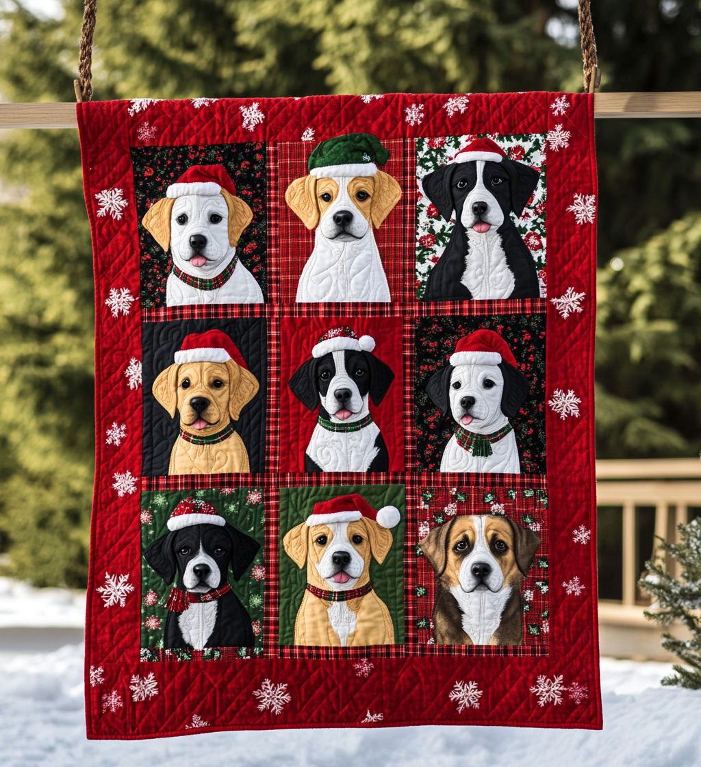 Cozy Christmas Puppies Quilted Blanket Room Decoration Items Gift For Table Decor - Tradiviet