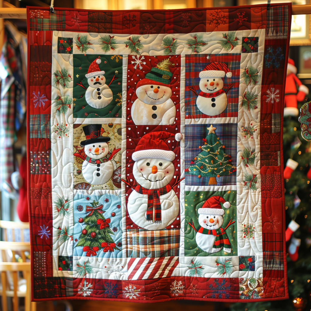 Cozy Christmas Snowman Quilted Blanket Bohemian Bedroom Gift For Porch Decor - Tradiviet
