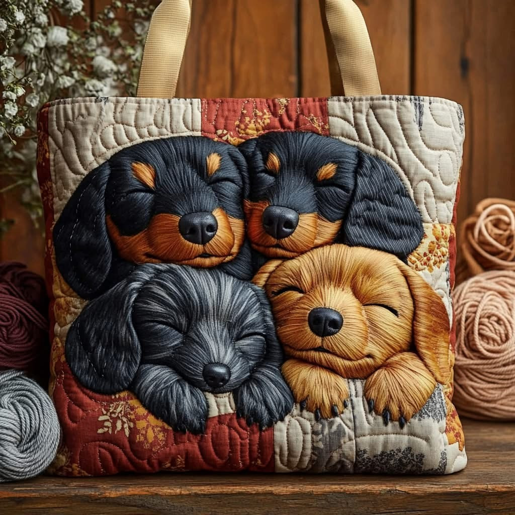 Cozy Dachshund Sleepy Quilted Tote Bag Country Style Bag Gifts For Dachshund Lovers - Tradiviet