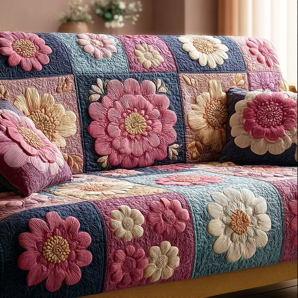 Cozy Daisy Quilted Sofa Cover Beautiful Sofa Covers Unique Mother's Day Gifts - Tradiviet