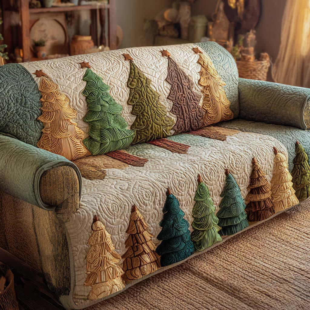 Cozy Earth-Tone Forest Quilted Sofa Cover Christmas Sofa Cover Best Christmas Gifts - Tradiviet