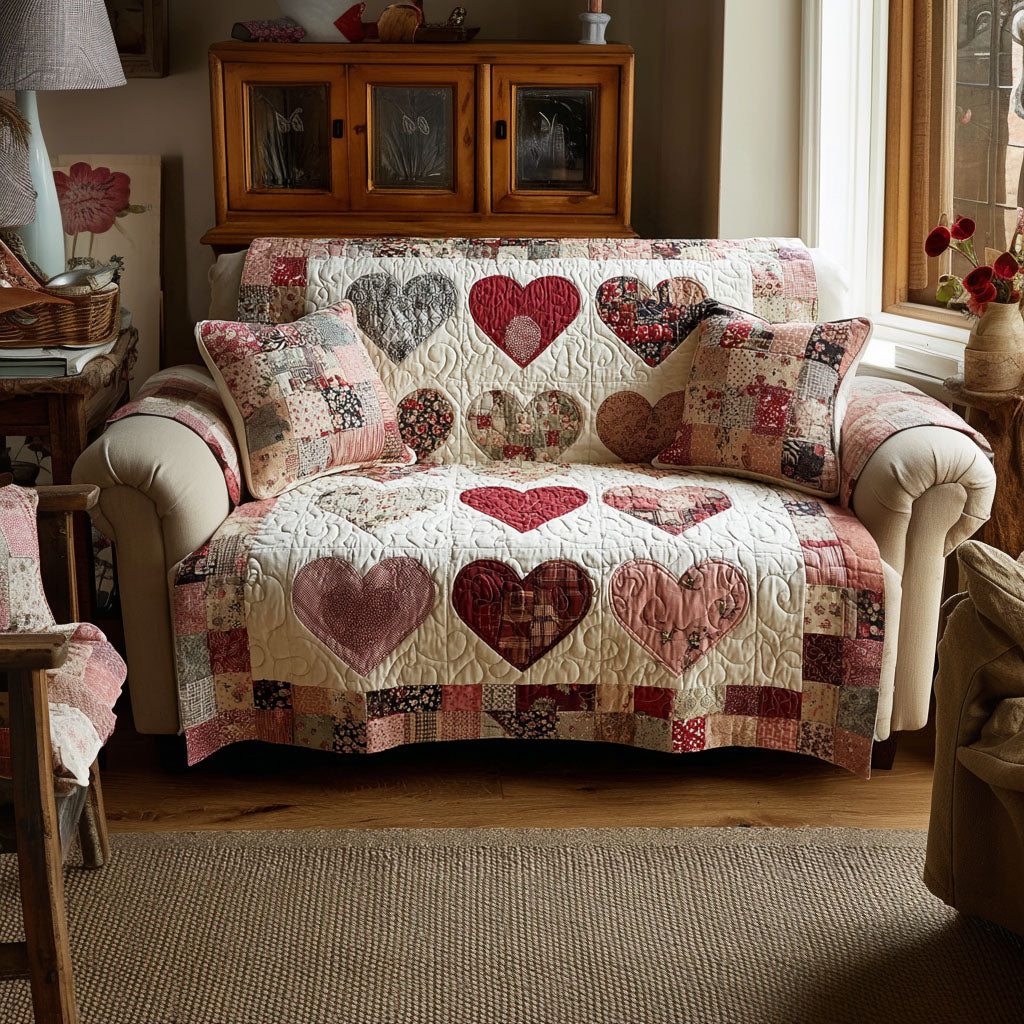 Cozy Heart Quilted Sofa Cover Elegant Home Room Decor Unique Housewarming Gift Ideas - Tradiviet