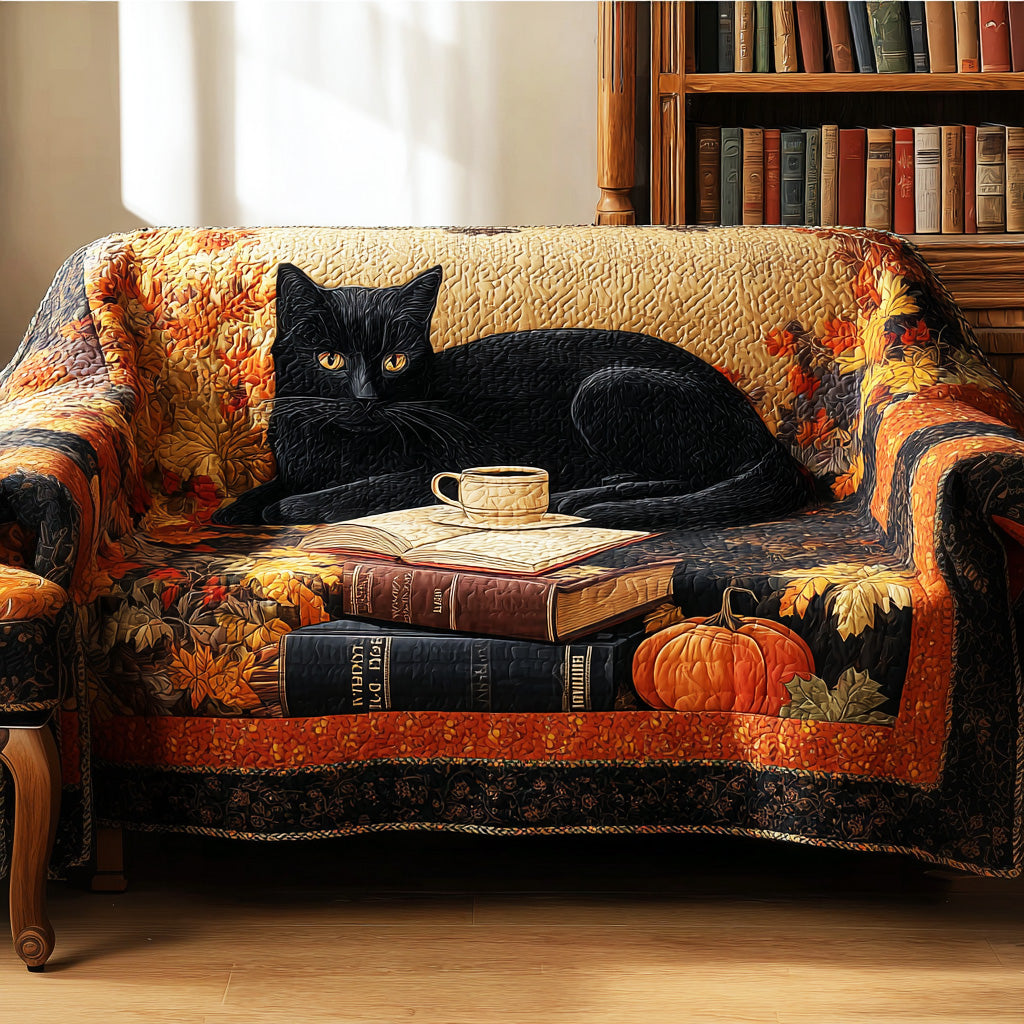 Cozy Library Cat Quilted Sofa Cover Seasonal Home Room Decor Gift For Cat Lover - Tradiviet