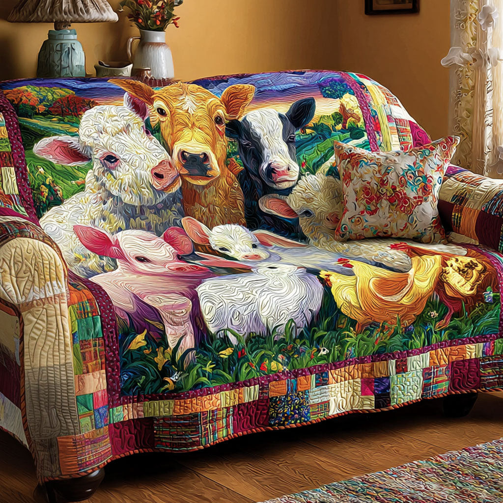 Cozy Pastures Quilted Sofa Cover Large Couch Cover Farming Gifts For Her - Tradiviet