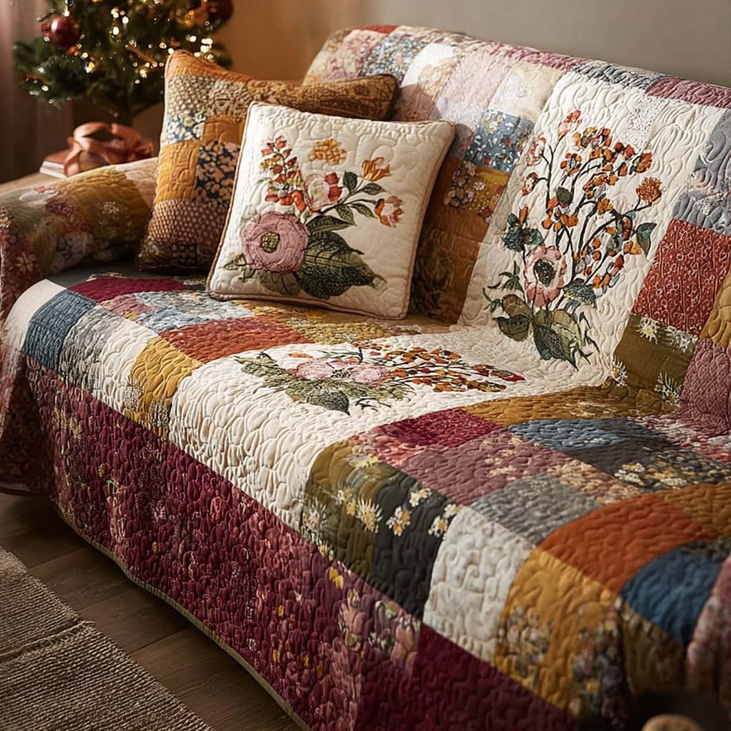 Cozy Patch Quilted Sofa Cover Classic Room Decor Gift For Room Lovers - Tradiviet