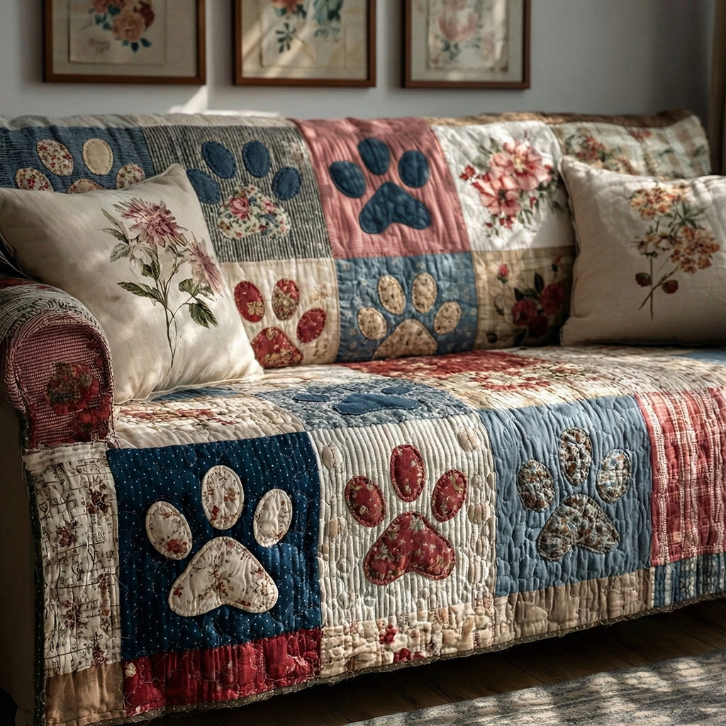 Cozy Paw Patch Quilted Sofa Cover Seasonal Room Decor Top Home Decor Gifts - Tradiviet