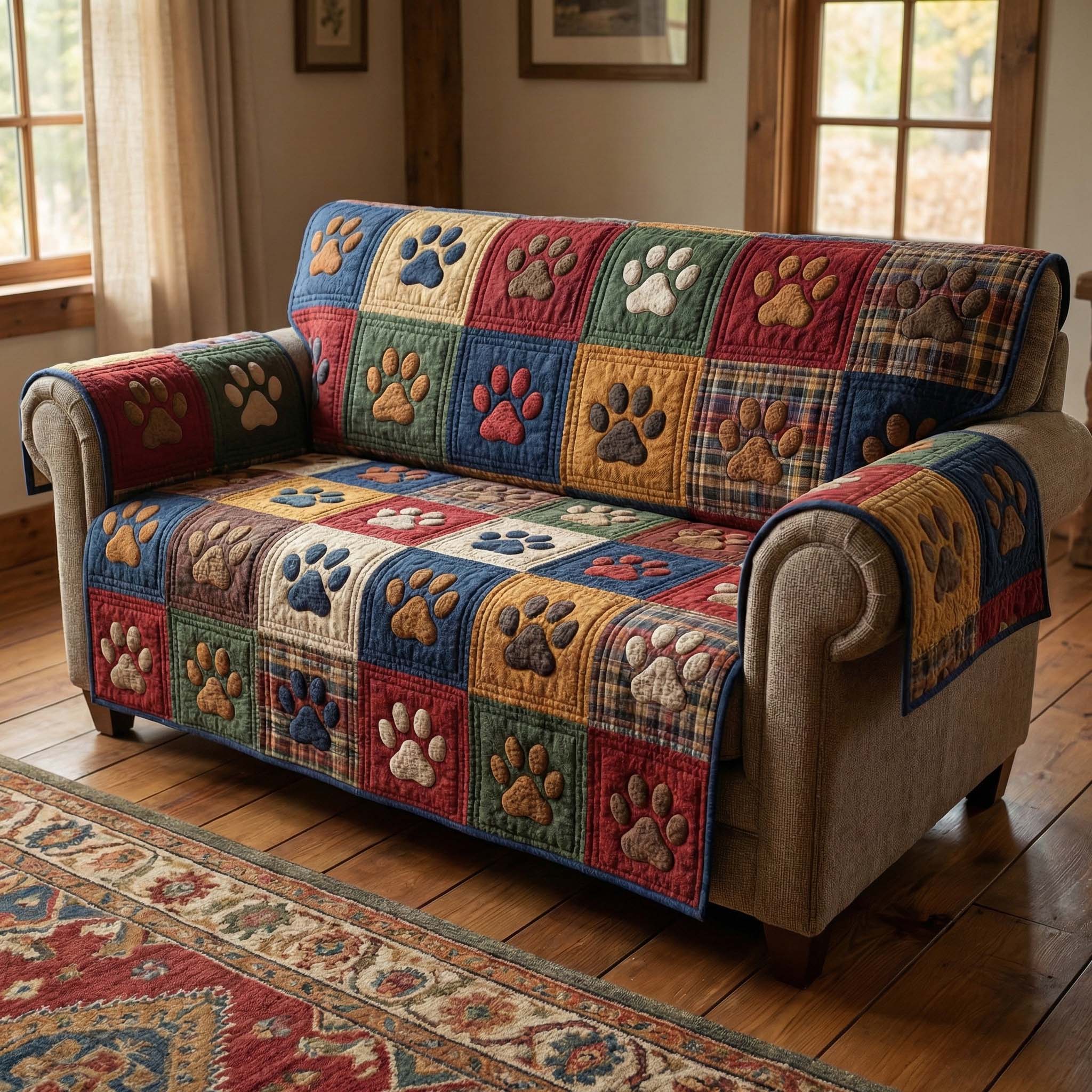 Cozy Paws Quilted Sofa Cover Pet Home Couch Cover Cute Paw Lover Gifts - Tradiviet