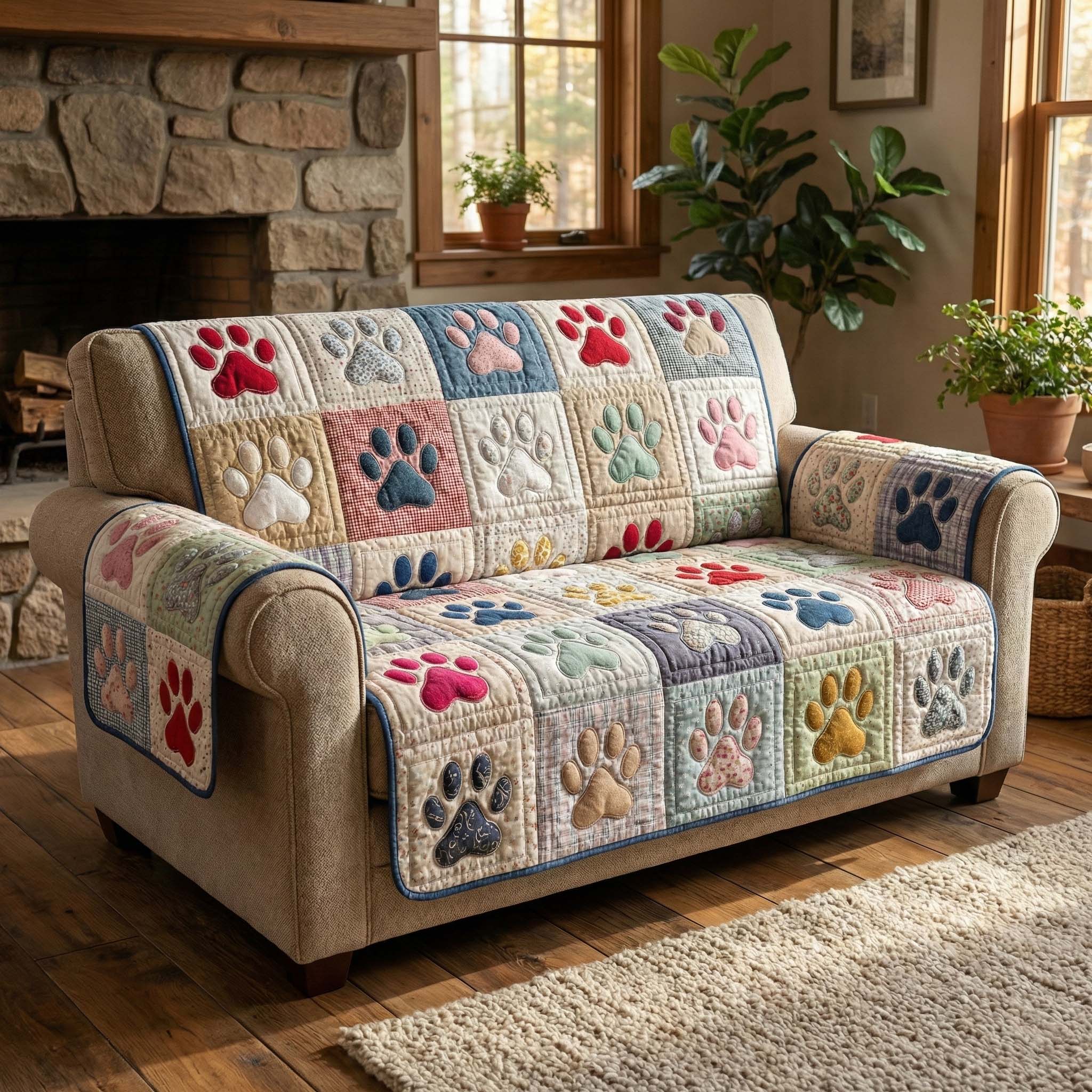 Cozy Paws Quilted Sofa Cover Pet Home Couch Cover Unique Paw Lover Gifts - Tradiviet