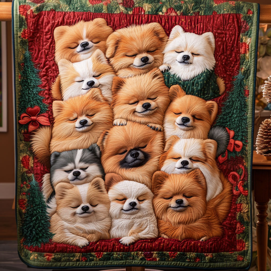 Cozy Pomeranian Friends Quilted Blanket America Patriotic Gift For Uncle - Tradiviet
