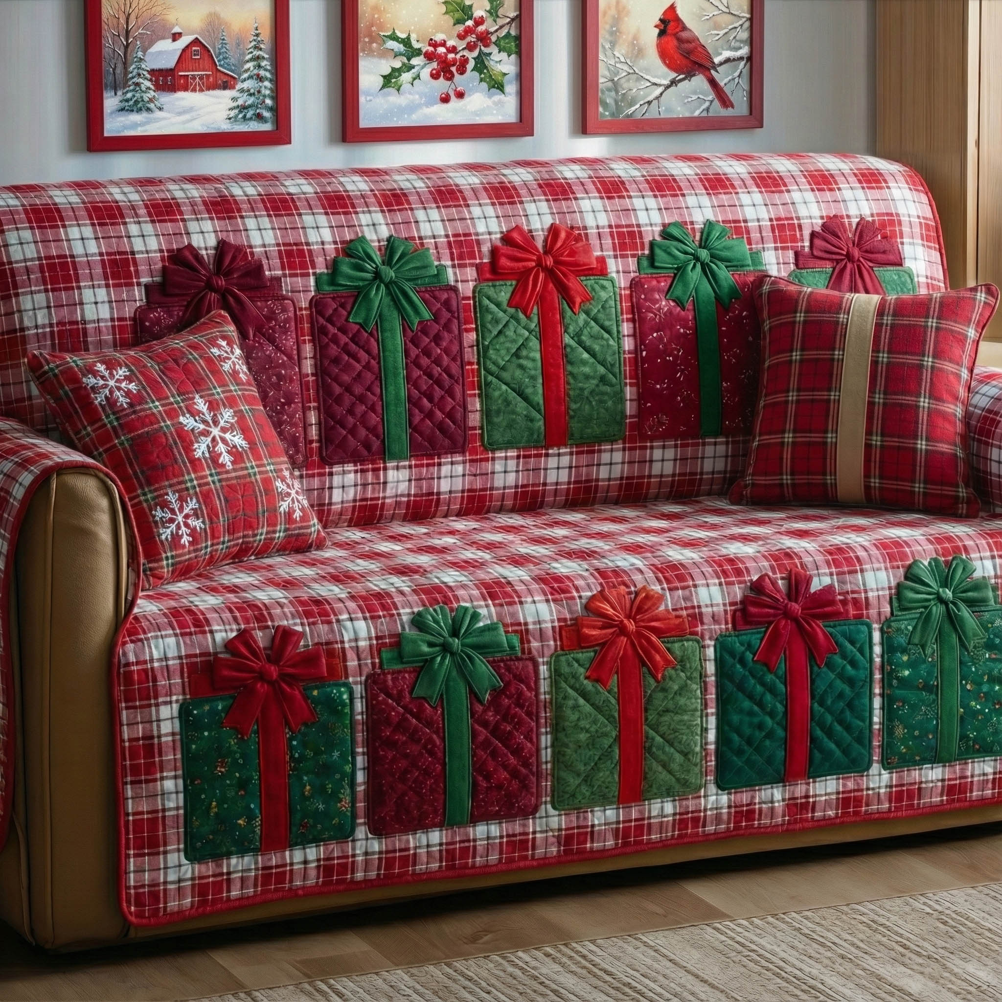Cozy Presents Quilted Sofa Cover Christmas Home Couch Cover House Lover Gift Ideas - Tradiviet