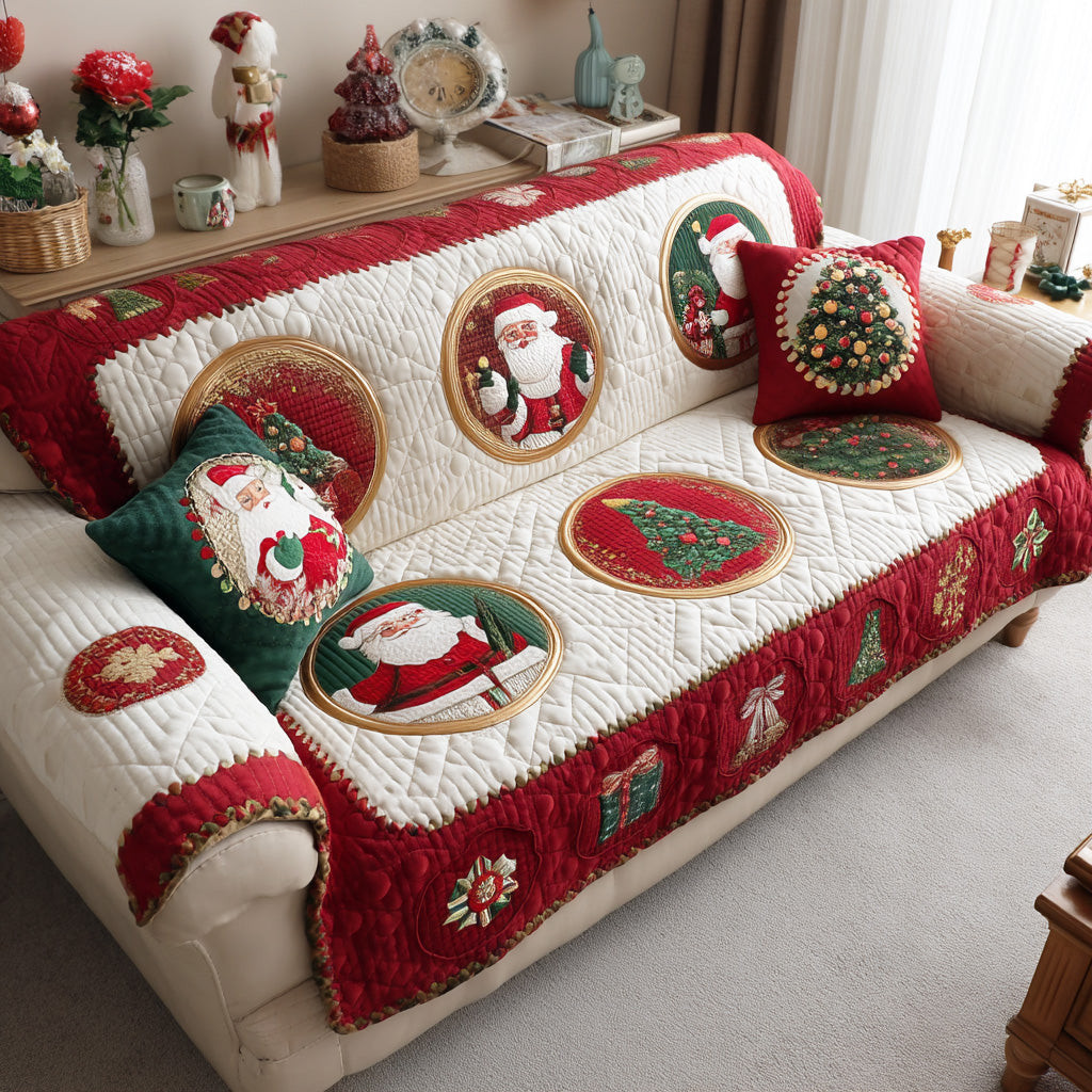 Cozy Santa Quilted Sofa Cover Christmas Couch Decor Best Holiday Gifts - Tradiviet