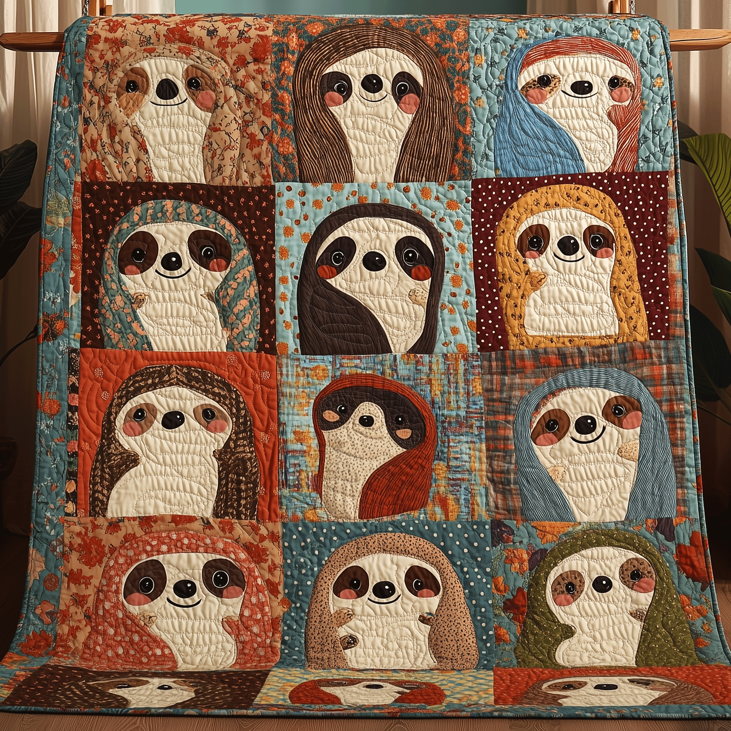 Cozy Sloth Friends Quilted Blanket Celebrating USA 250 Gift For Girls - Tradiviet