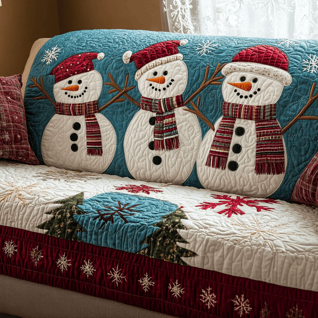 Cozy Snowman Quilted Sofa Cover Holiday Living Christmas Decor Christmas Present Ideas - Tradiviet