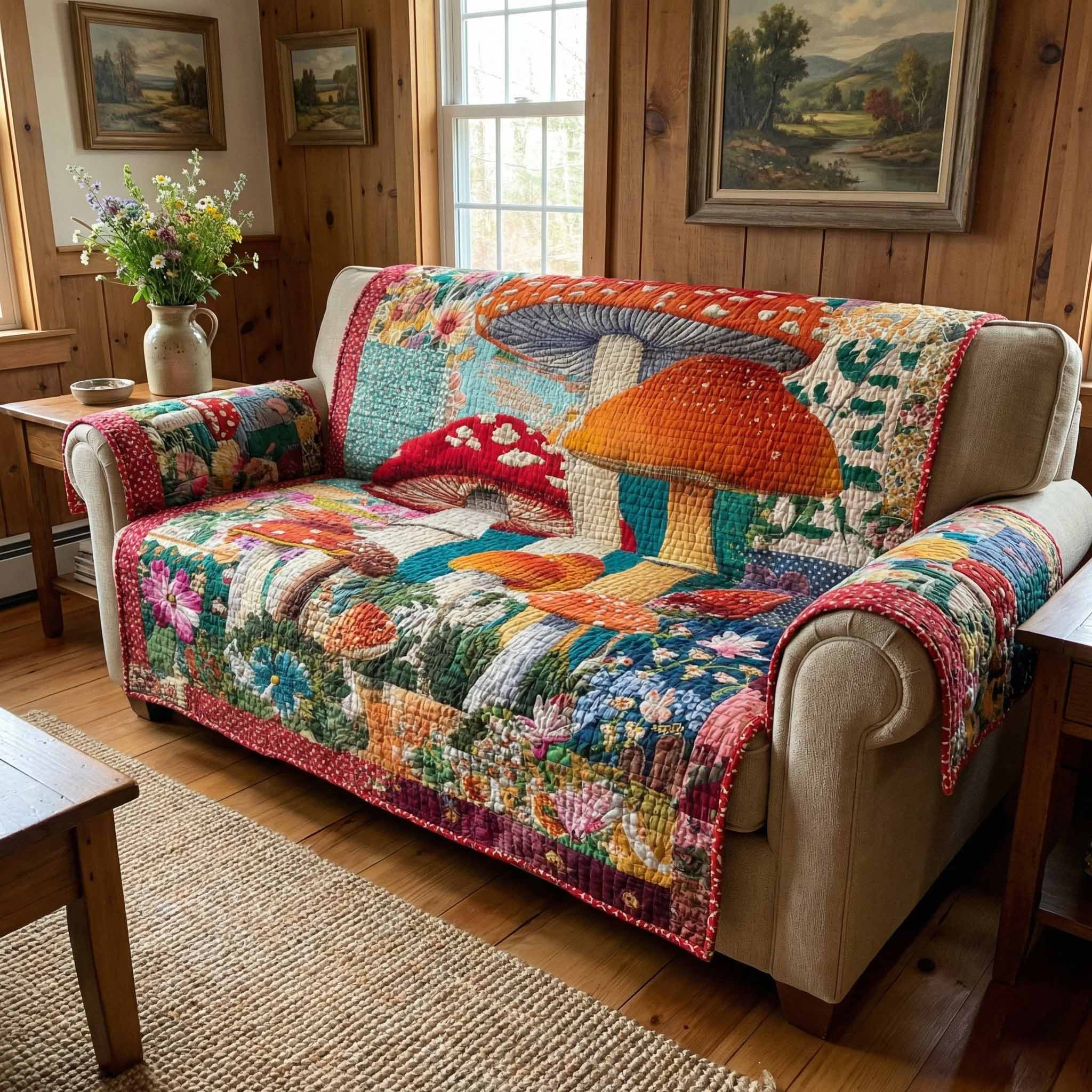 Cozy Toadstool Quilted Sofa Cover Sofa Protector Cover Awesome Mother's Day Gifts - Tradiviet