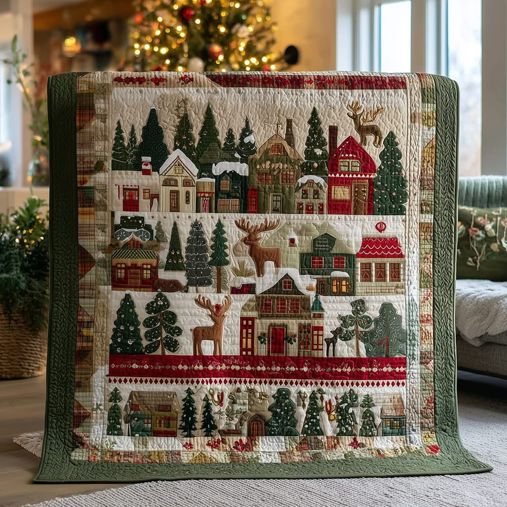 Cozy Village Quilted Blanket Top Christmas Gift Ideas For Cozy Xmas Lovers - Tradiviet