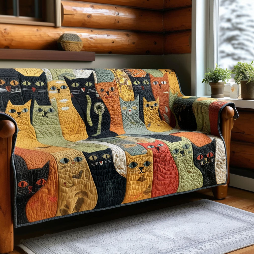 Cozy Whisker Crew Quilted Sofa Cover Rustic Room Decor Unique Room Decor Gifts - Tradiviet