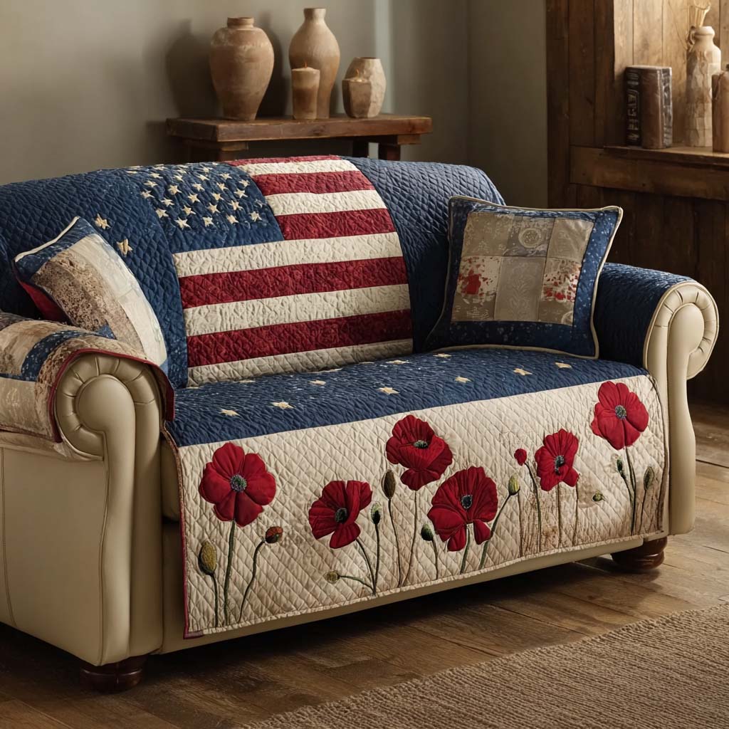 Crimson Bloom Quilted Sofa Cover Aesthetic Room Decor Great Home Decor Finds - Tradiviet