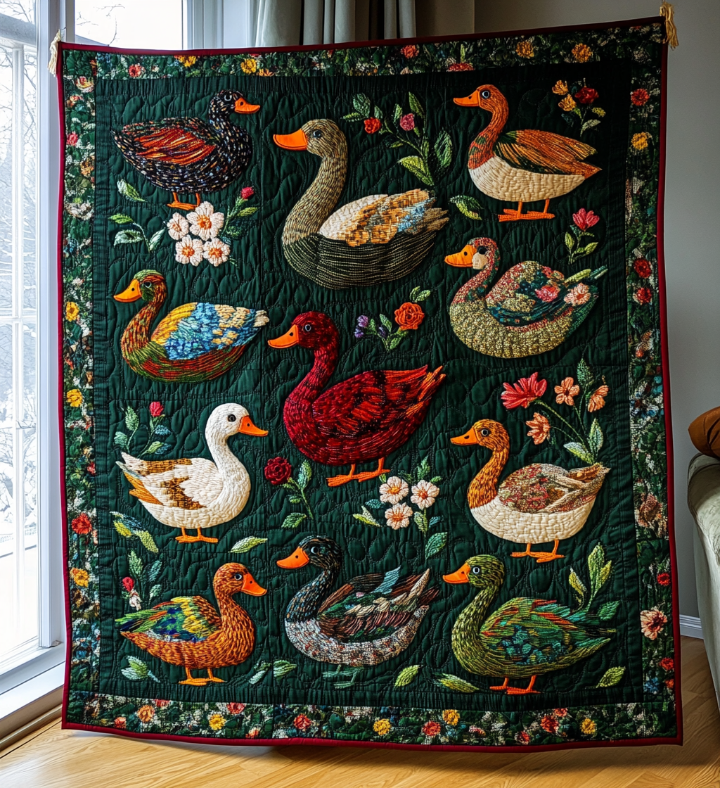 Crimson Duck Lake Quilted Blanket Decorating Your Home Gift For Seasonal Decor - Tradiviet