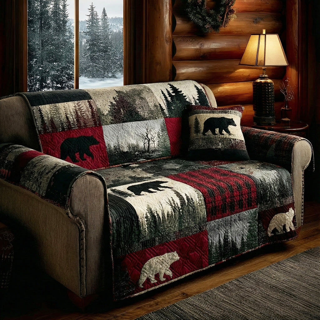 Crimson Forest Bear Quilted Sofa Cover Luxury Home Room Decor Funny Bear Themed Gifts - Tradiviet