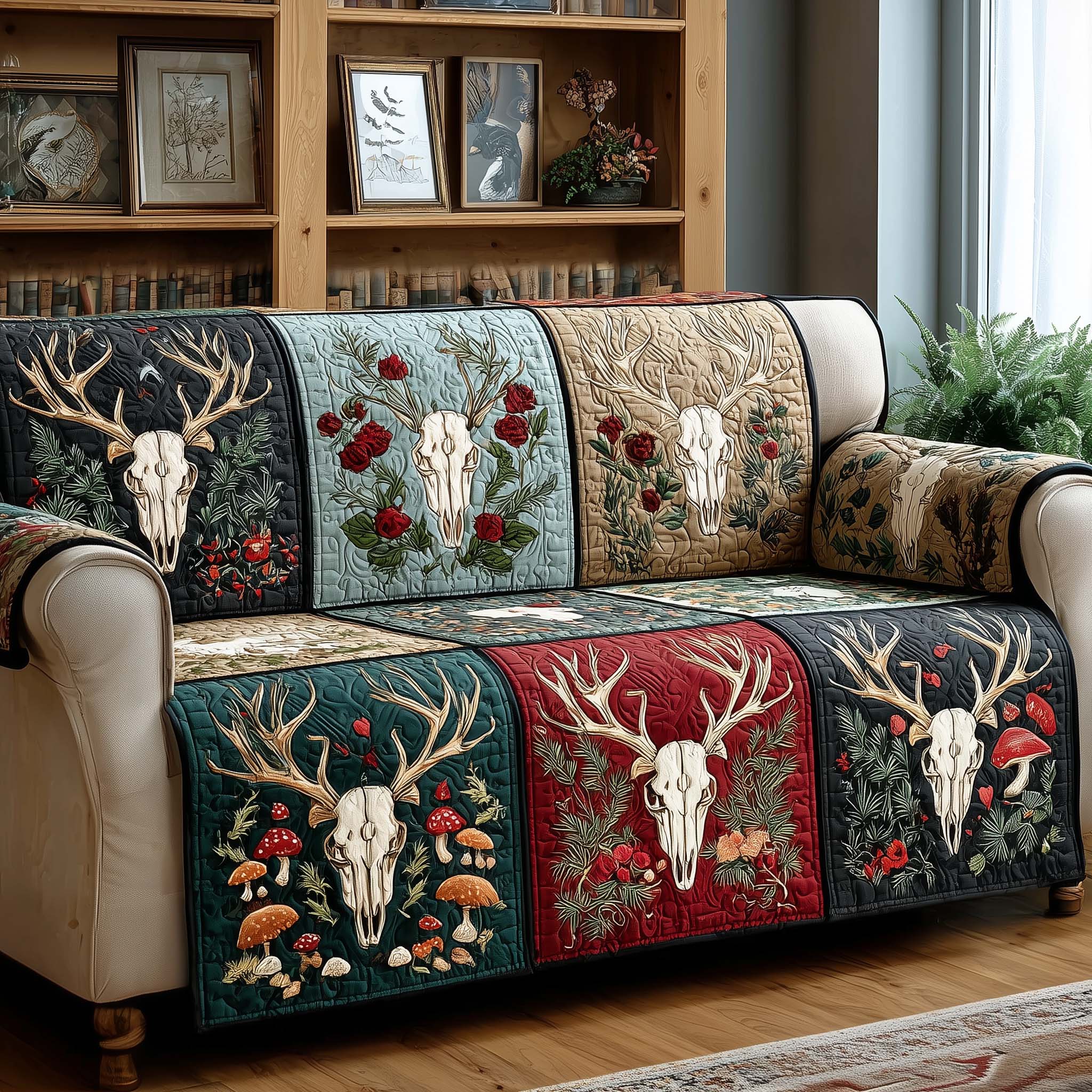 Crimson Forest Quilted Sofa Cover Forest Home Couch Cover Best Room Decor Gifts - Tradiviet