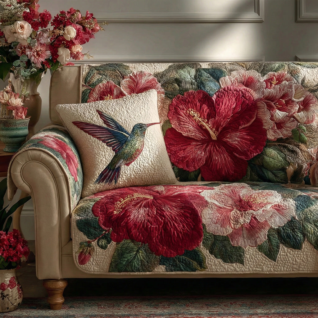 Crimson Garden Quilted Sofa Cover Modern Home Room Decor Cozy Home Decor Gifts - Tradiviet