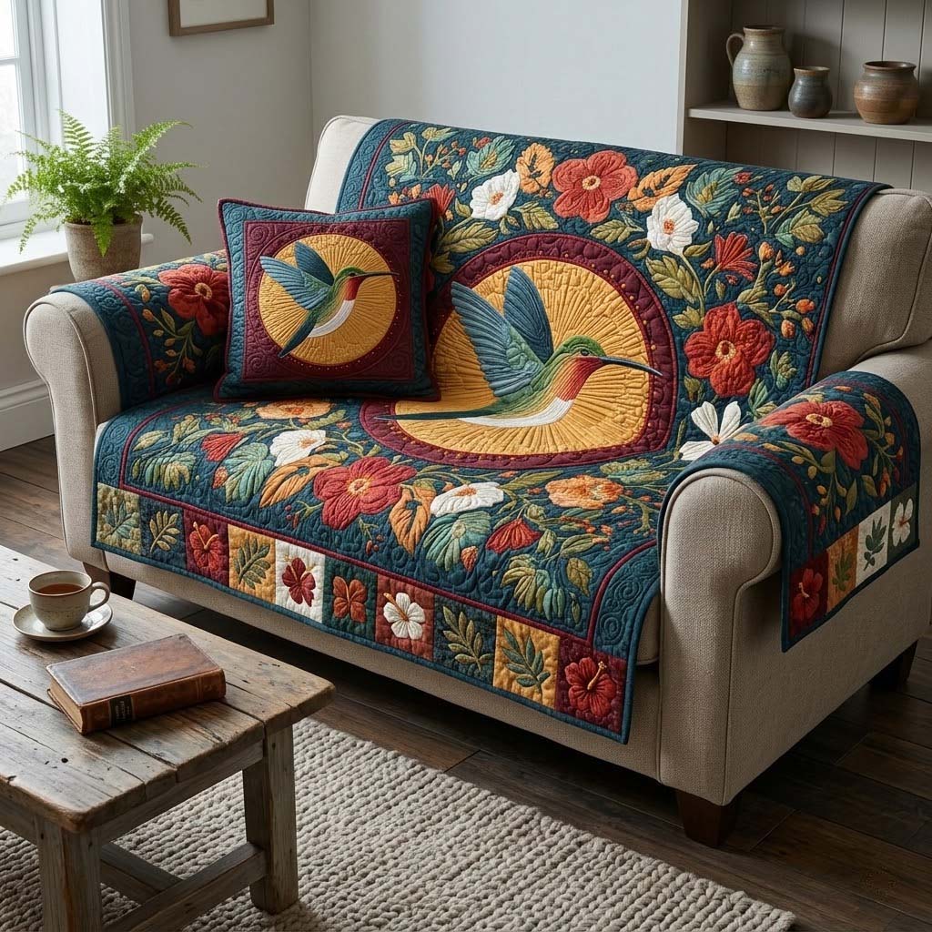 Crimson Halo Flight Quilted Sofa Cover House Room Decor Gift For New Homeowners - Tradiviet