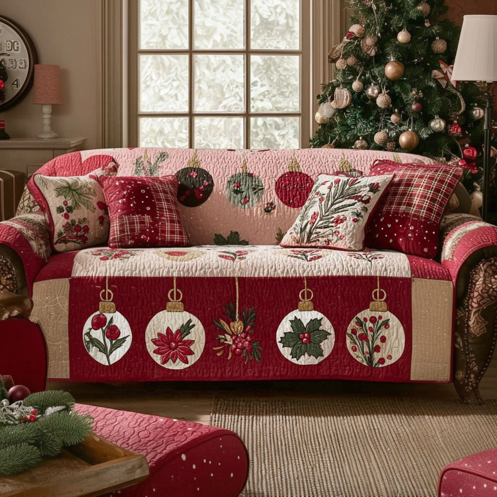 Crimson Holiday Glow Quilted Sofa Cover Holiday Living Room Decor Family Xmas Present Ideas - Tradiviet