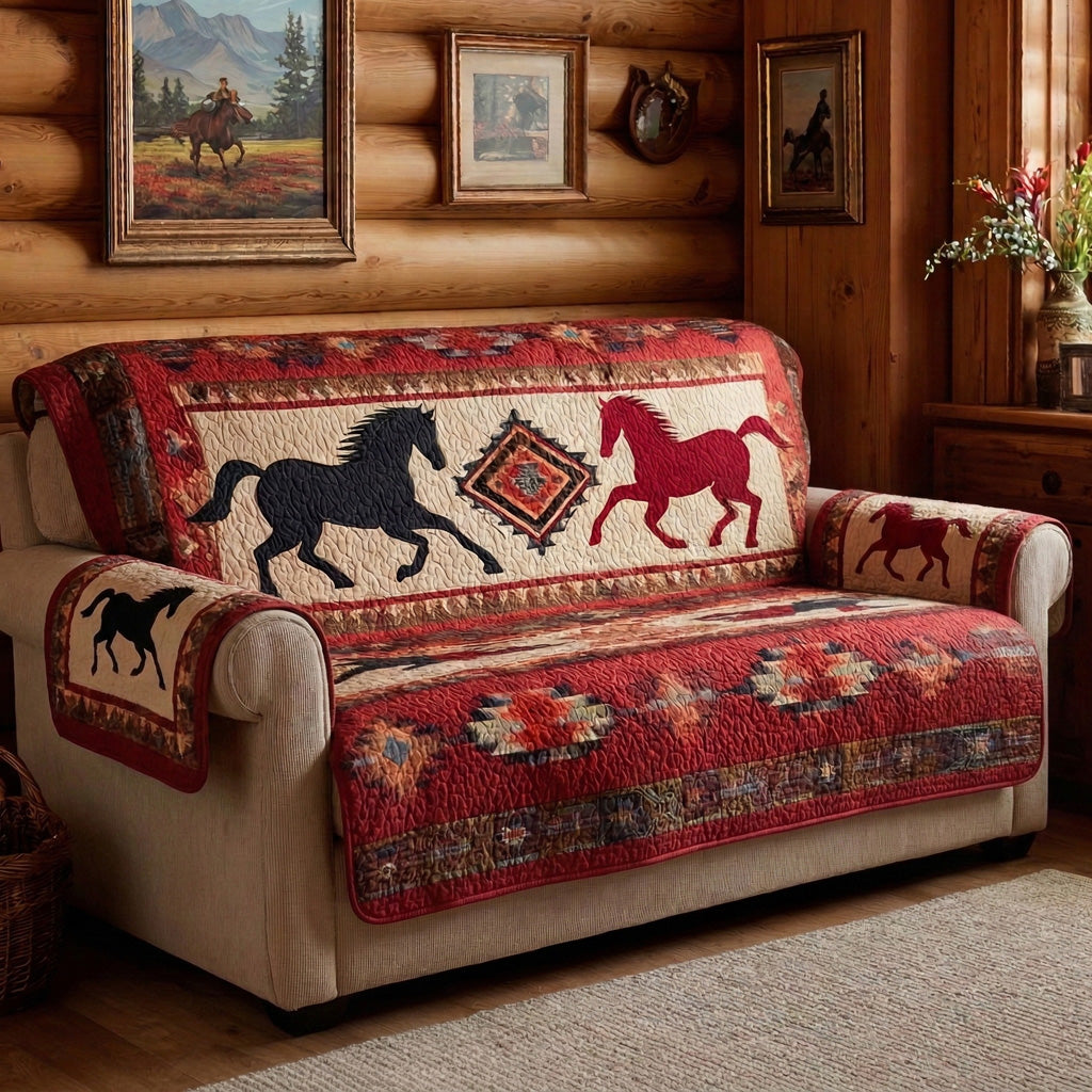 Crimson Navajo Quilted Sofa Cover Minimalist Room Decor Room Gift For Her - Tradiviet