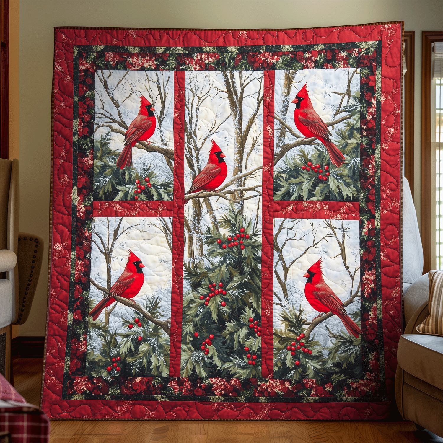Crimson Winter Quilted Blanket Room Decorations Gifts For Patriotic Dad - Tradiviet