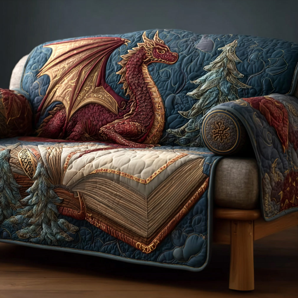 Crimson Wyrm Quilted Sofa Cover Warm Room Decor Gift For Living Room - Tradiviet