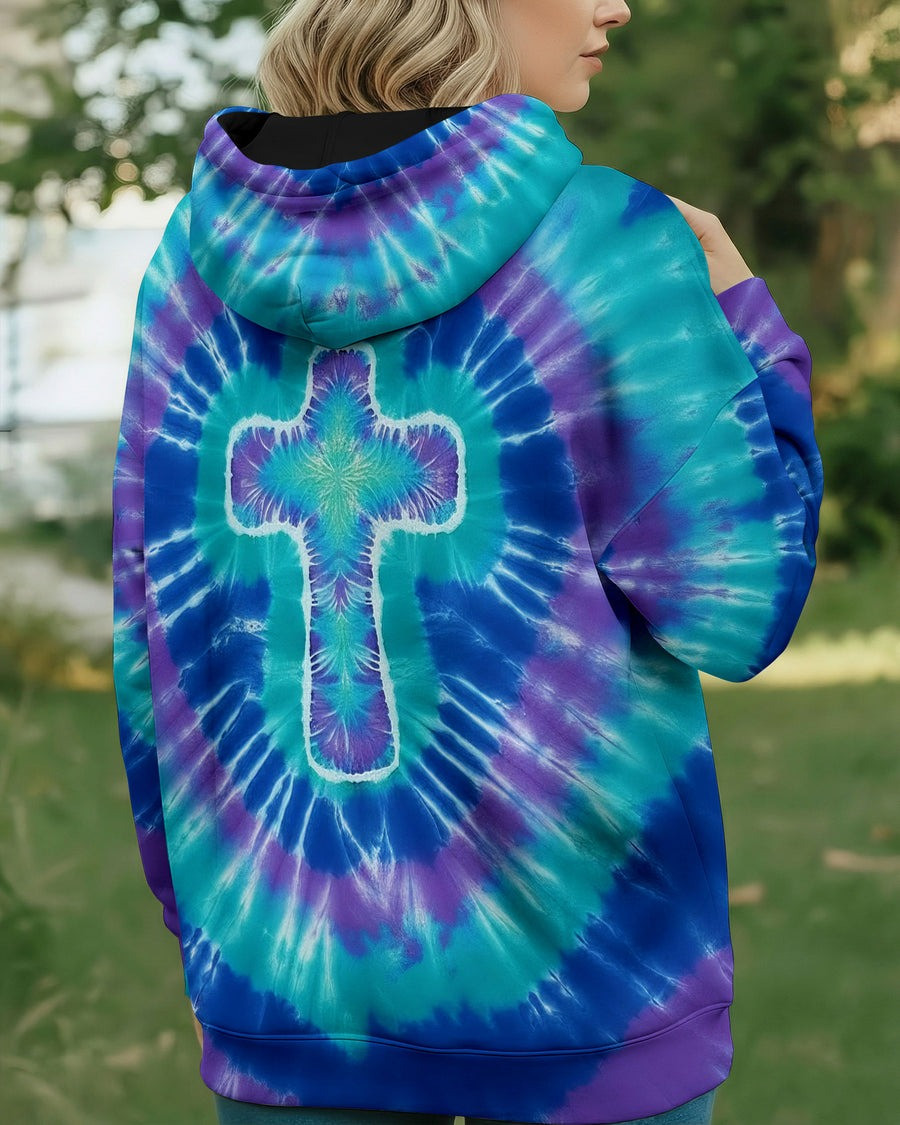 Cross Aura Of Grace Tie Dye Hoodie Women's Faith Based Apparel Best Gifts For Christian - Tradiviet - Image 2