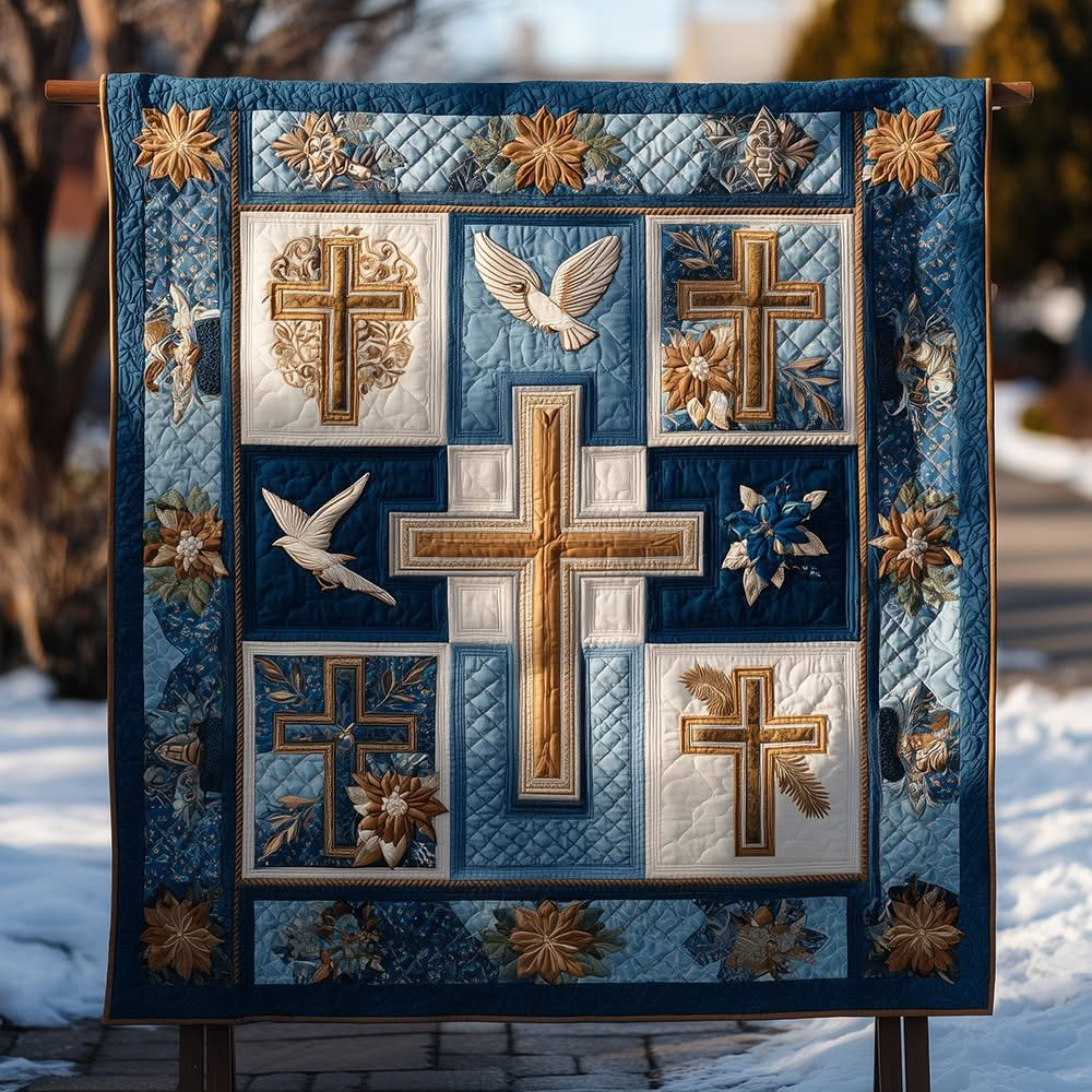Cross Holy Blessing Quilted Blanket Religious Christmas Present For Christian - Tradiviet