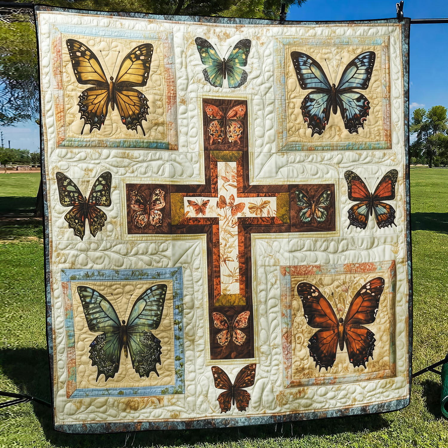 Cross of Light Quilted Blanket 4Th Of July Best Patriotic Gifts - Tradiviet