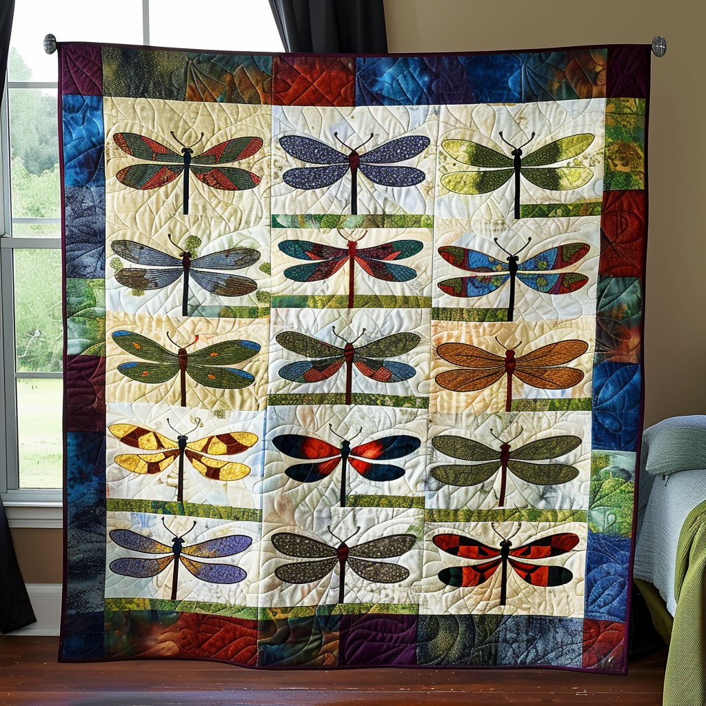 Crystal Dragonfly Beauty Quilted Blanket Best 4Th Of July Gift For Grandma - Tradiviet
