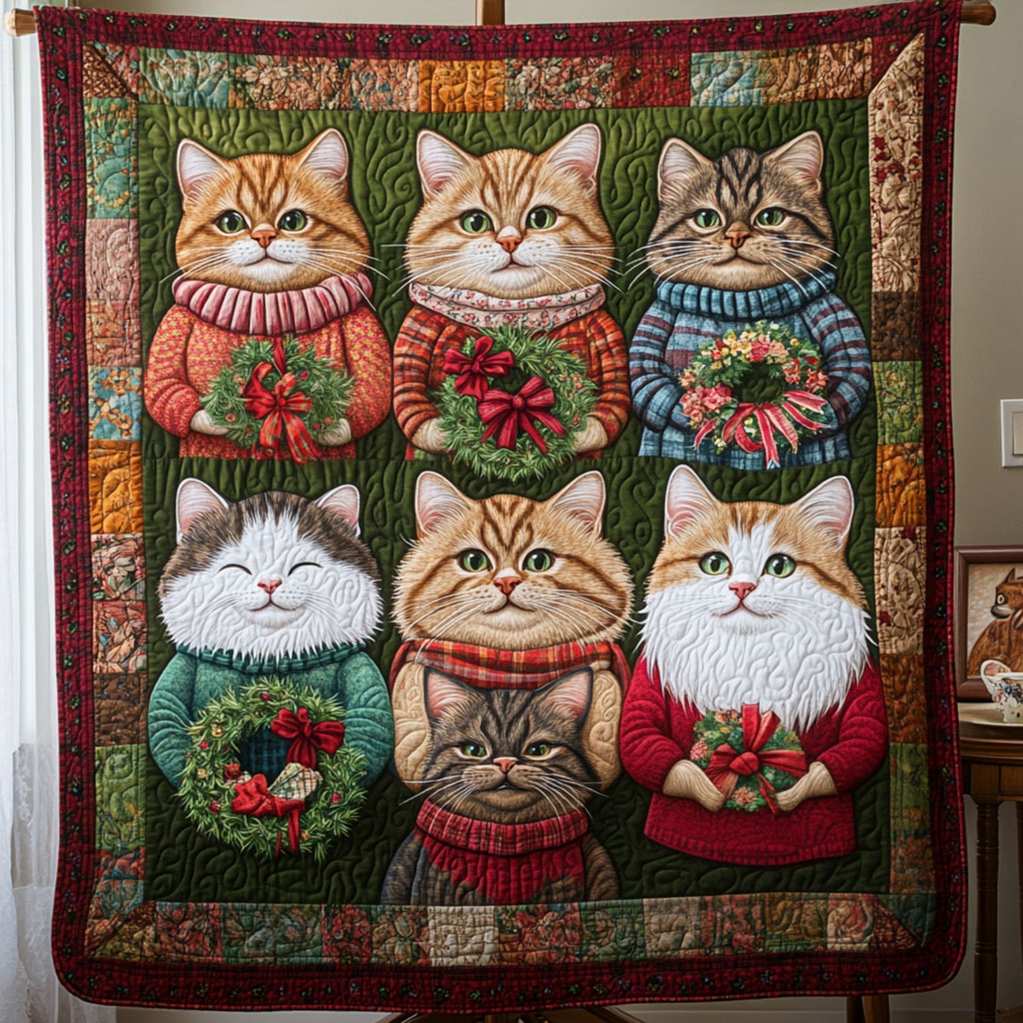 Cuddle Cat Clowder Quilted Blanket Fourth Of July Gift For Husband - Tradiviet
