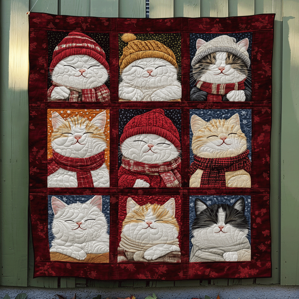 Cuddly Cats Quilted Blanket America Patriotic Gift For Papa - Tradiviet