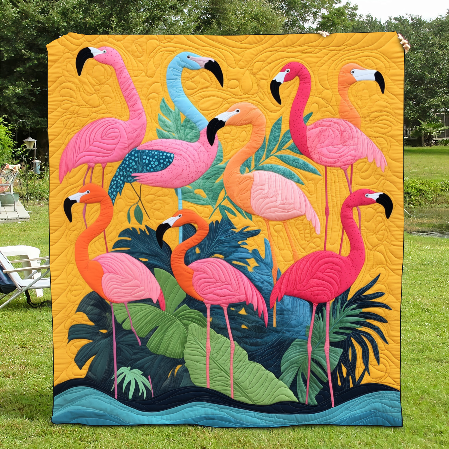 Cuddly Flamingo Quilted Blanket USA 250 Years Of Freedom Gift For Couple - Tradiviet