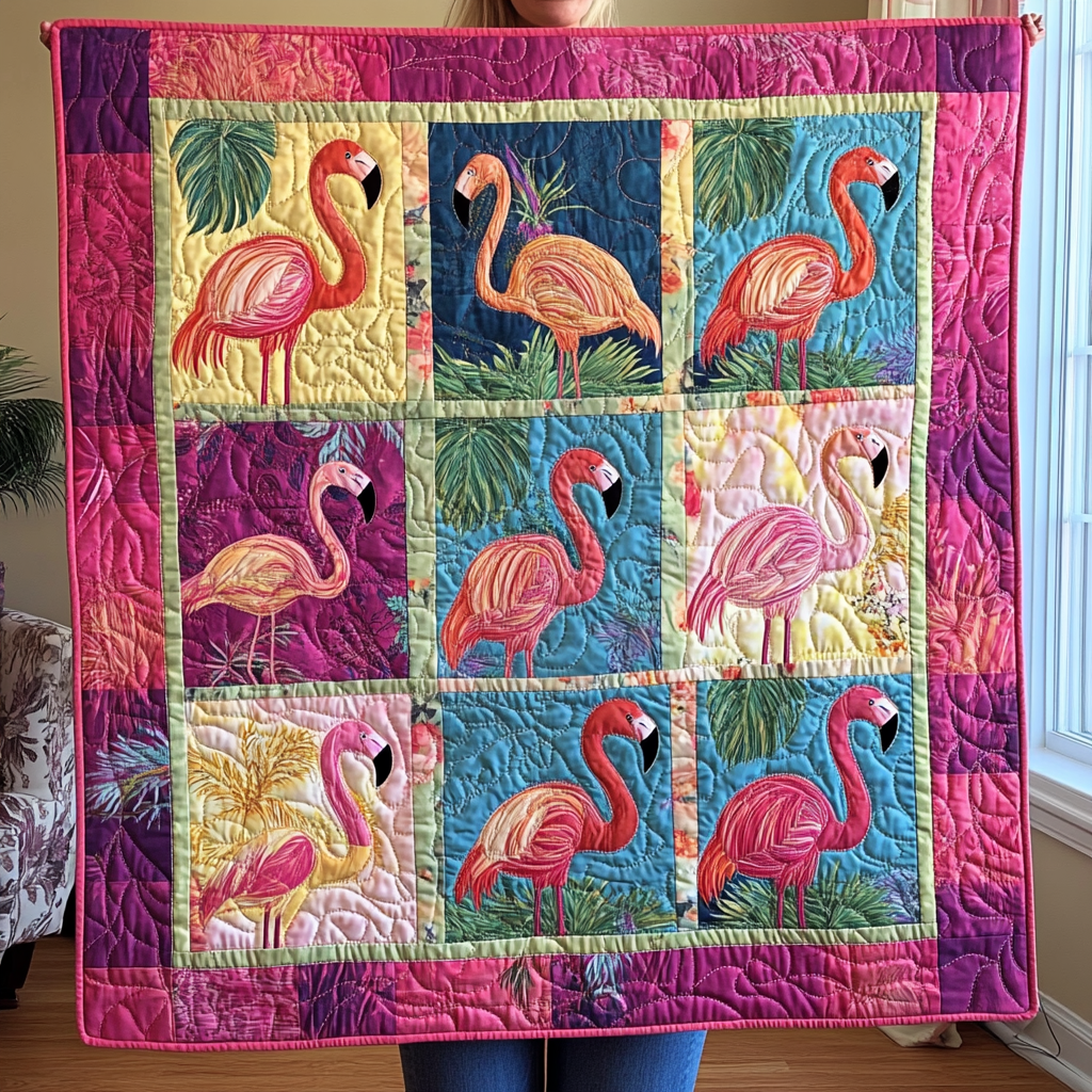 Cuddly Flamingo Quilted Blanket USA 250 Years Of Liberty Gift For Parents - Tradiviet