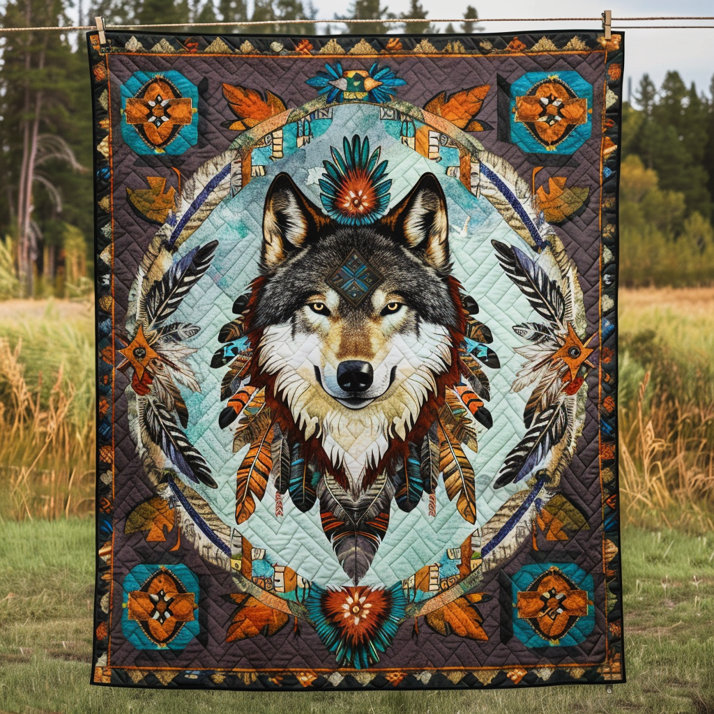 Cultural Wolf Quilted Blanket America's 250th Anniversary Gift For Boys - Tradiviet
